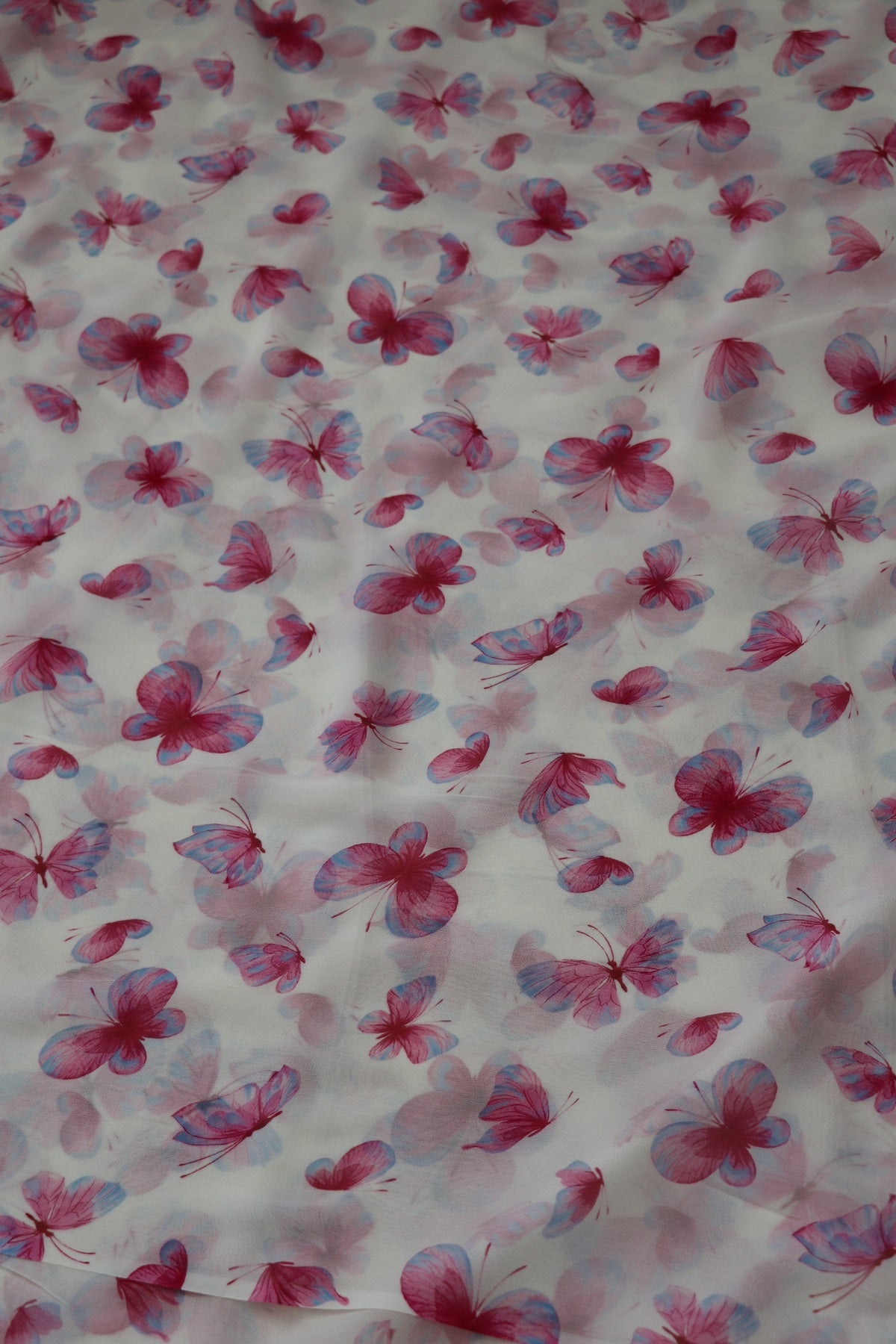 Pearl White Butterfly Printed Georgette Fabric