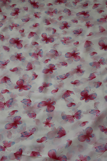 Pearl White Butterfly Printed Georgette Fabric