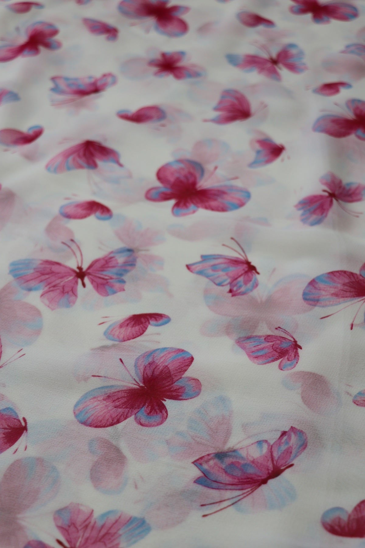 Pearl White Butterfly Printed Georgette Fabric