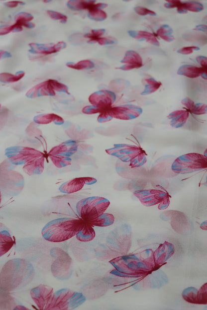 Pearl White Butterfly Printed Georgette Fabric