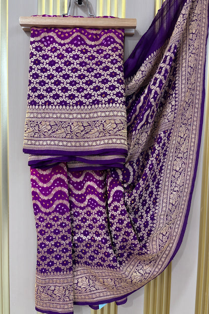 Hues Of Pink & Violet Pure Bandhani Banarasi Brocade Woven Georgette Dupatta