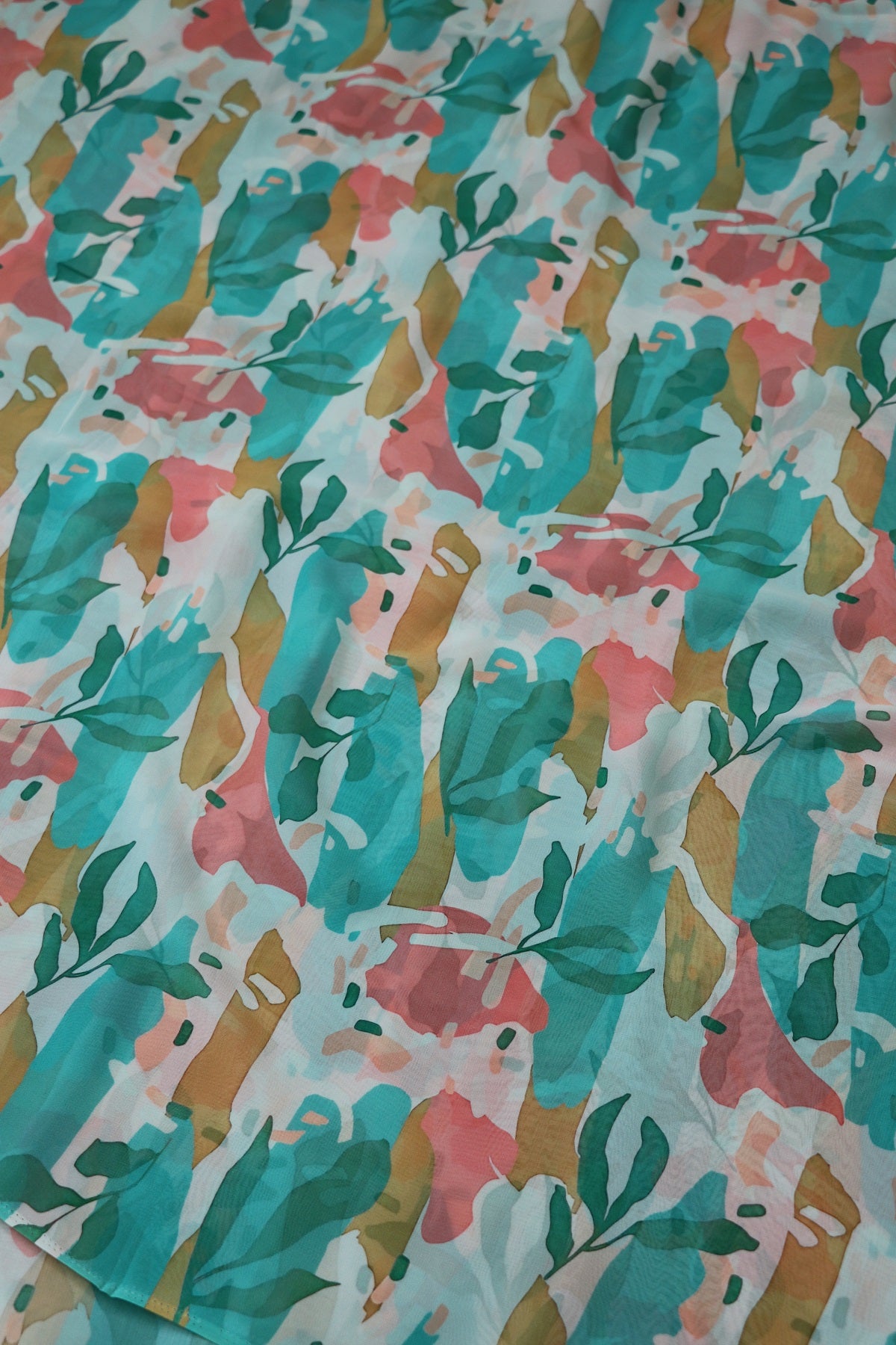 Hues of Aqua Blue And White Printed Georgette Fabric