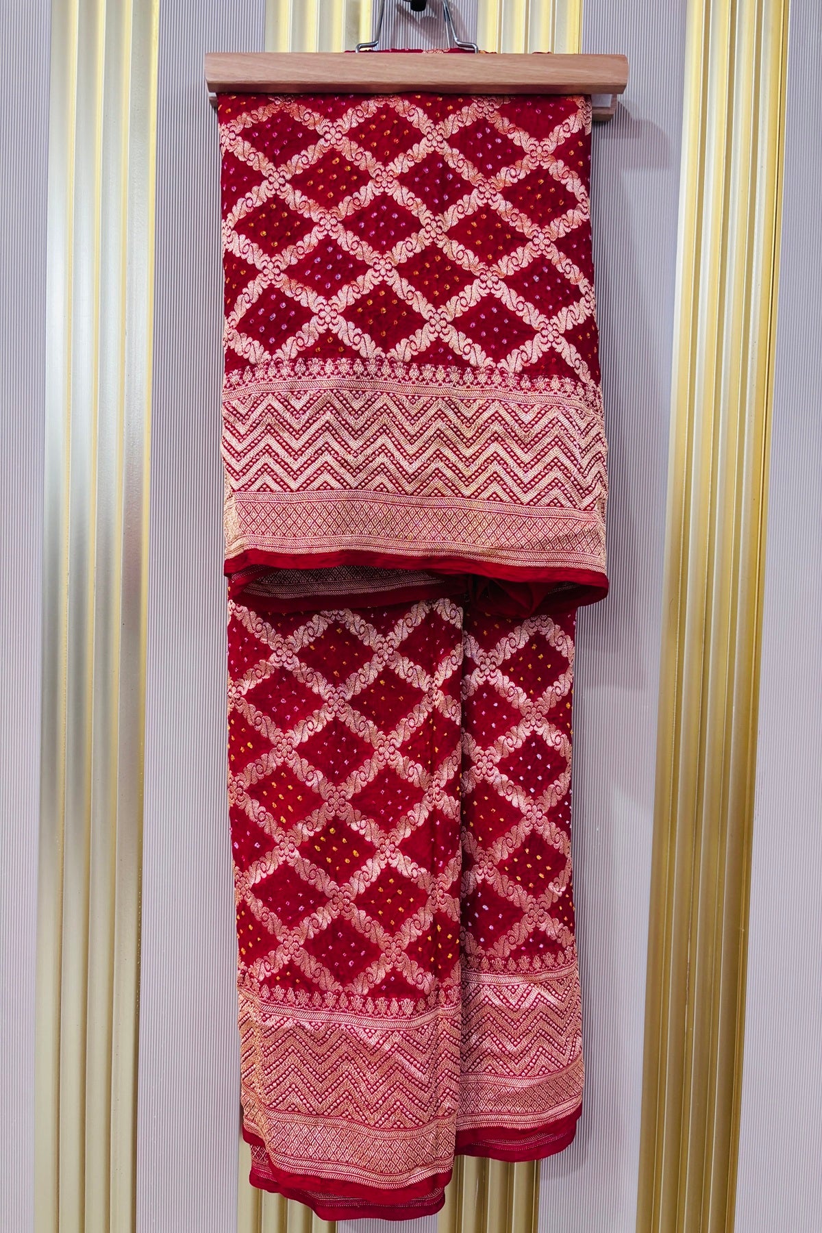 Chilly Red Pure Bandhani Banarasi Brocade Woven Georgette Dupatta