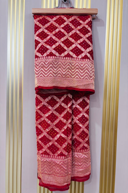 Chilly Red Pure Bandhani Banarasi Brocade Woven Georgette Dupatta