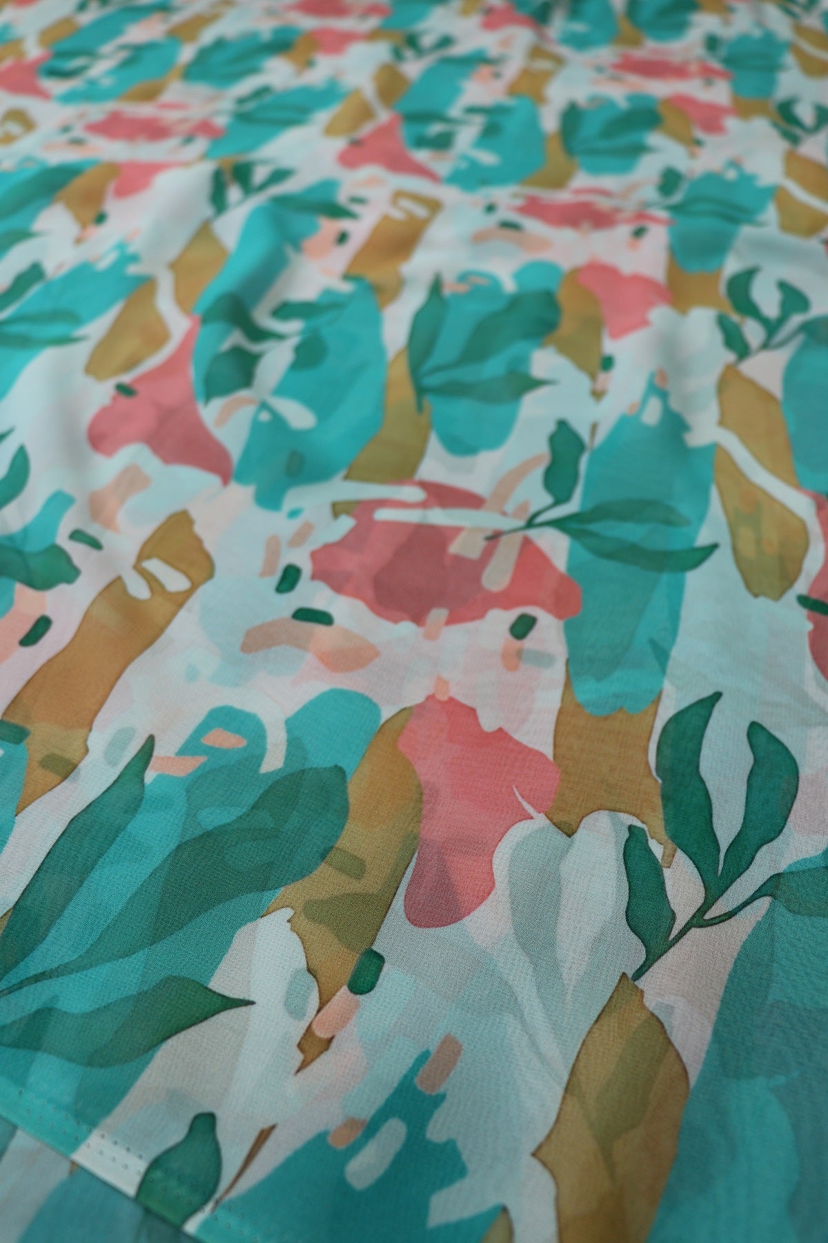 Hues of Aqua Blue And White Printed Georgette Fabric