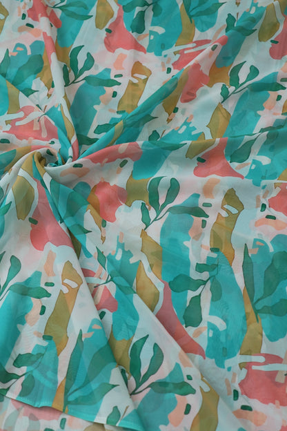 Hues of Aqua Blue And White Printed Georgette Fabric