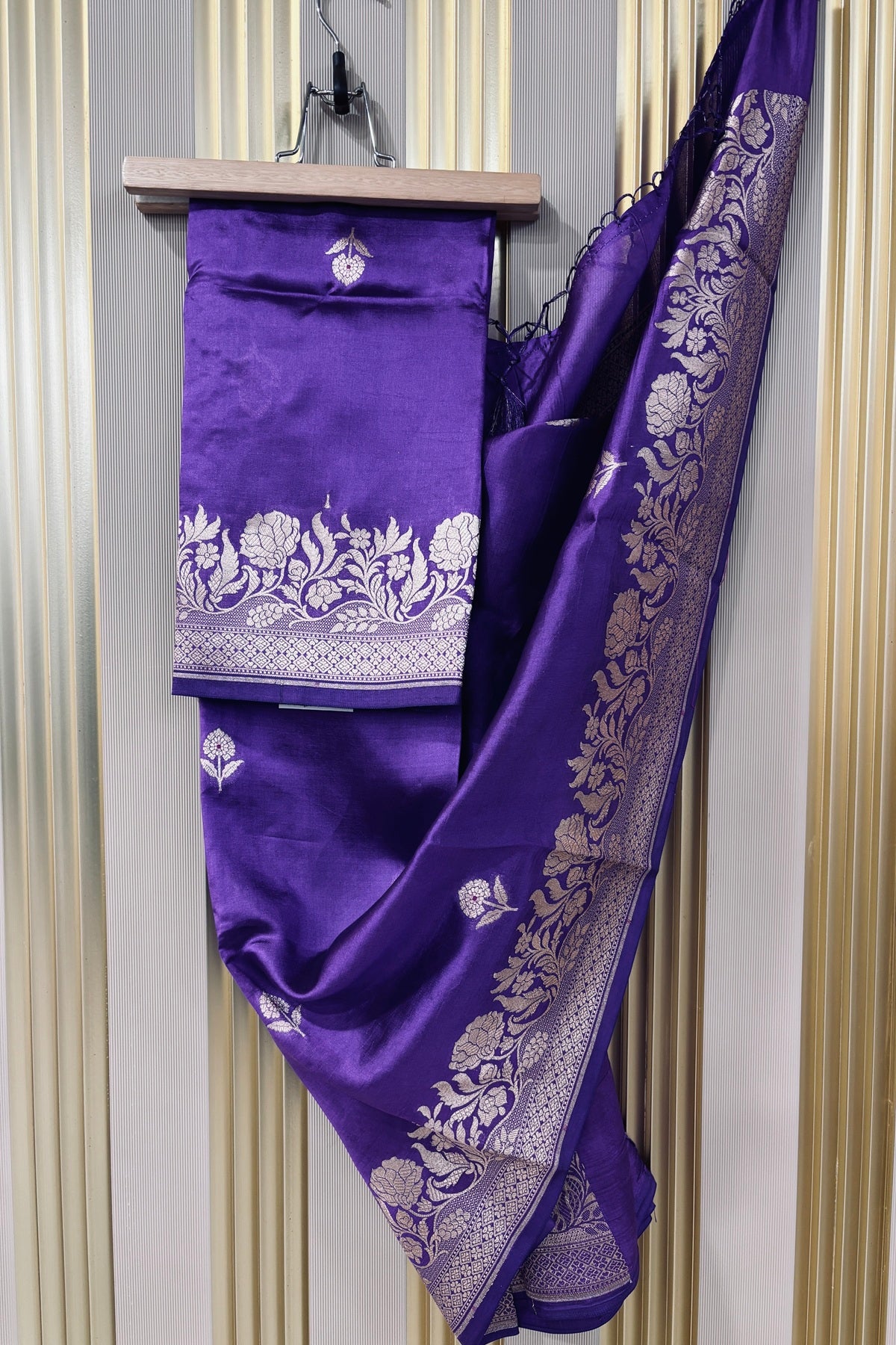 Ultra Violet Purple Pure Banaras Zari Woven Border With Meena Motif Silk Dupatta