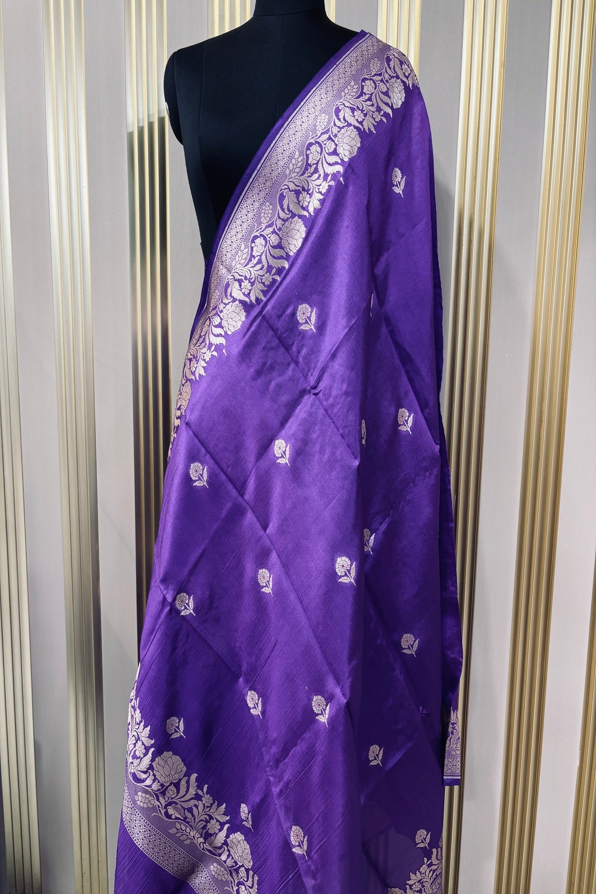 Ultra Violet Purple Pure Banaras Zari Woven Border With Meena Motif Silk Dupatta