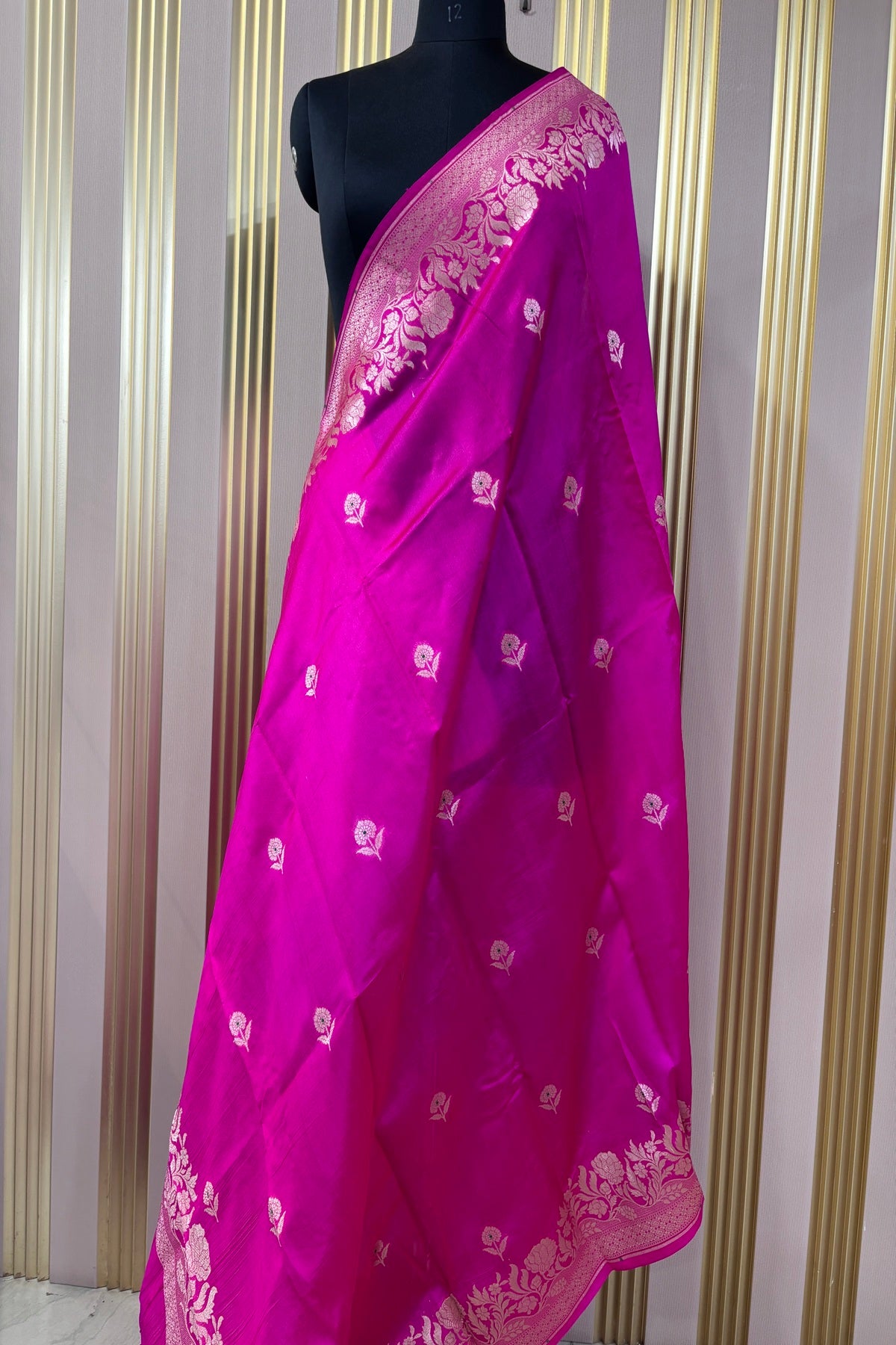 Fuschia Pink Pure Banaras Zari Woven Border With Meena Motif Silk Dupatta