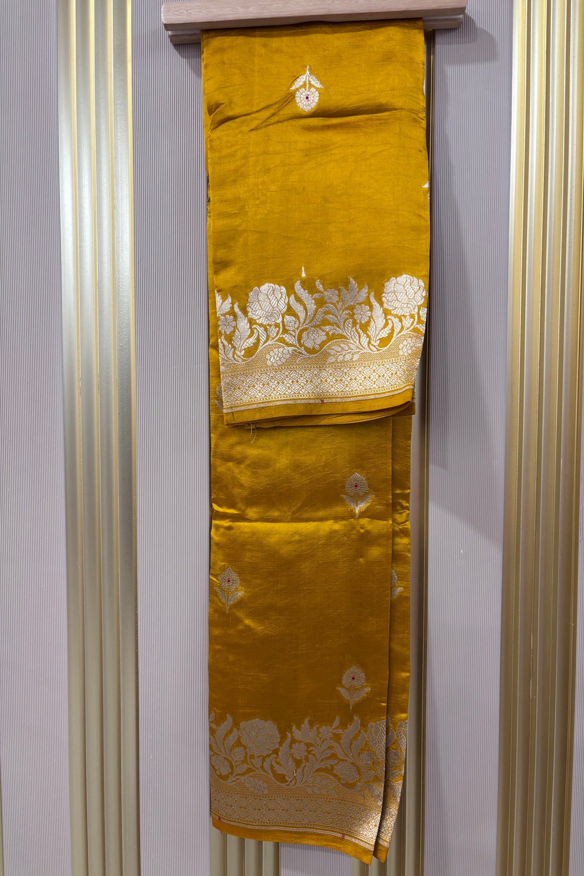Turmeric Yellow Pure Banaras Zari Woven Border With Meena Motif Silk Dupatta