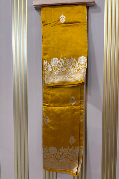Turmeric Yellow Pure Banaras Zari Woven Border With Meena Motif Silk Dupatta