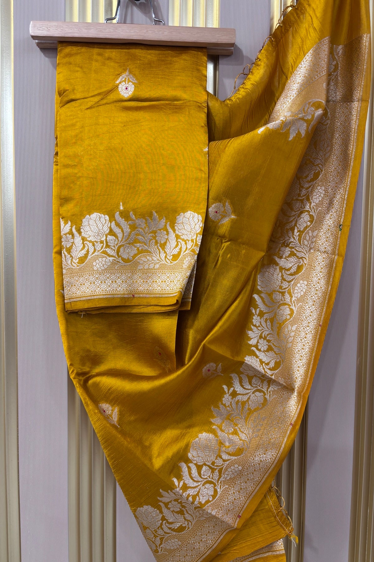 Turmeric Yellow Pure Banaras Zari Woven Border With Meena Motif Silk Dupatta