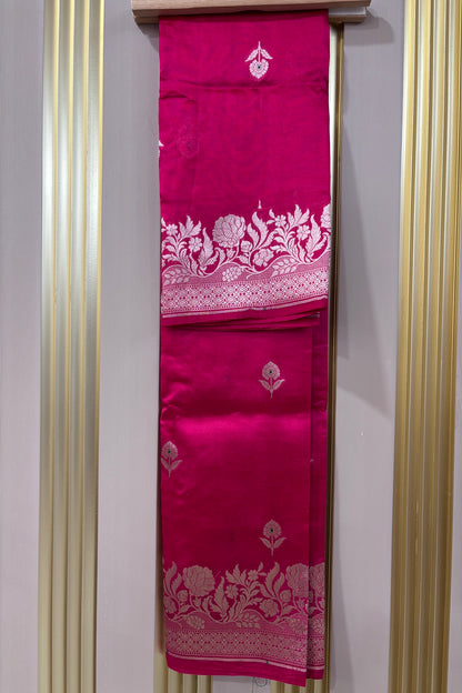 Wild Berry Pink Pure Banaras Zari Woven Border With Meena Motif Silk Dupatta