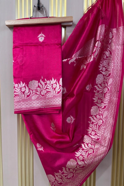 Wild Berry Pink Pure Banaras Zari Woven Border With Meena Motif Silk Dupatta