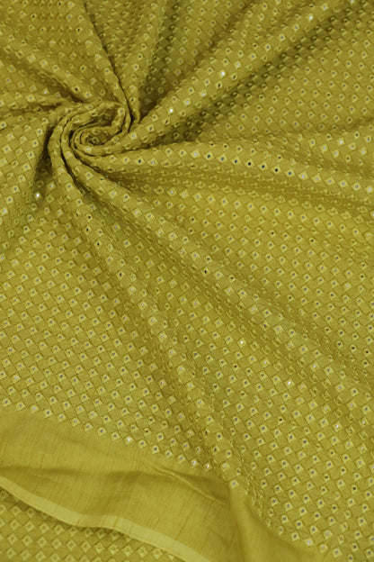 Diamond Shaped Mirrors With Self Thread Embroidery On Falling Rawsilk Fabric