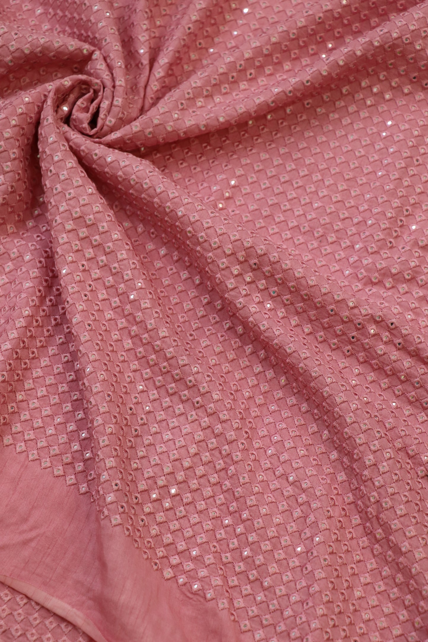 Diamond Shaped Mirrors With Self Thread Embroidery On Falling Rawsilk Fabric