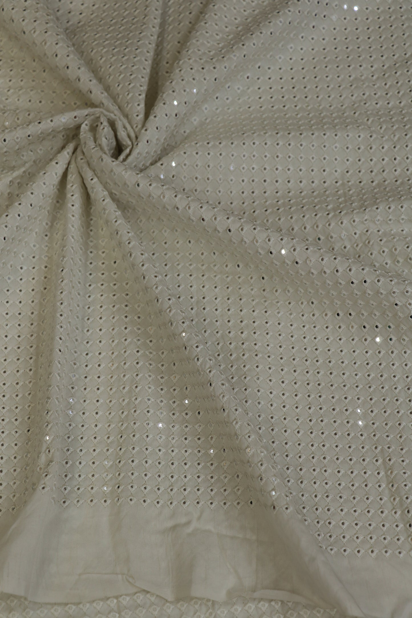Diamond Shaped Mirrors With Self Thread Embroidery On Falling Rawsilk Fabric