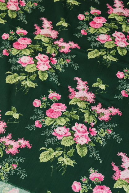 Baby Pink Rose Bouquet Printed Semi Rawsilk Fabric