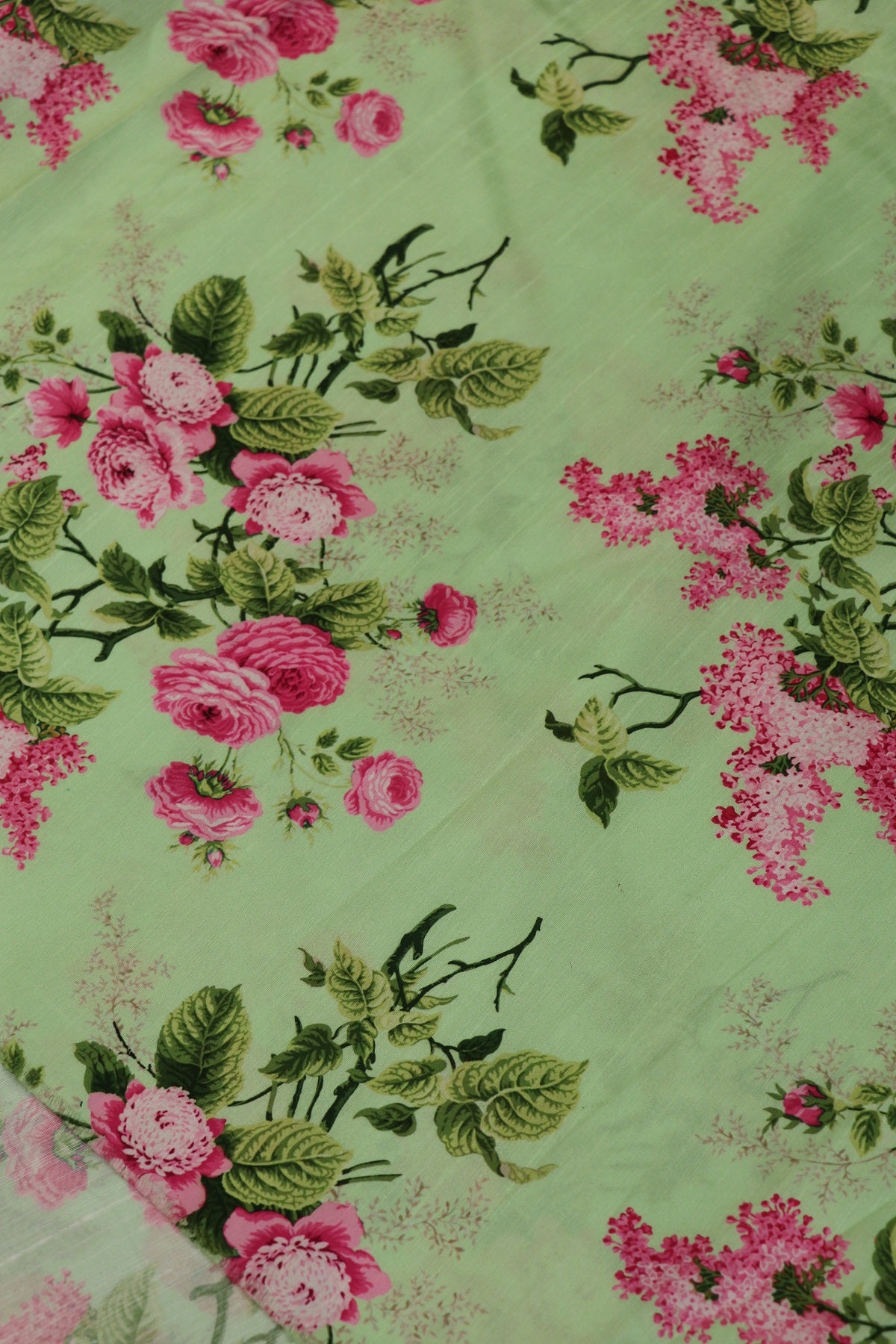 Baby Pink Rose Bouquet Printed Semi Rawsilk Fabric