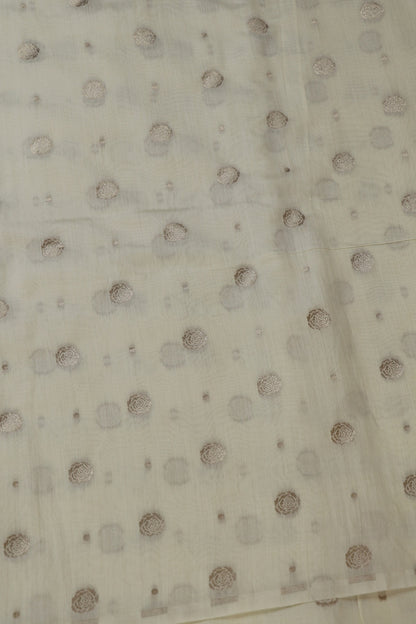 Water Gold Zari Woven Roses & Polka Dots Pure Chiniya Silk Dyeable Fabric