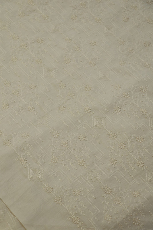Pure Chiniya Silk Self Thread Embroidered Fabric