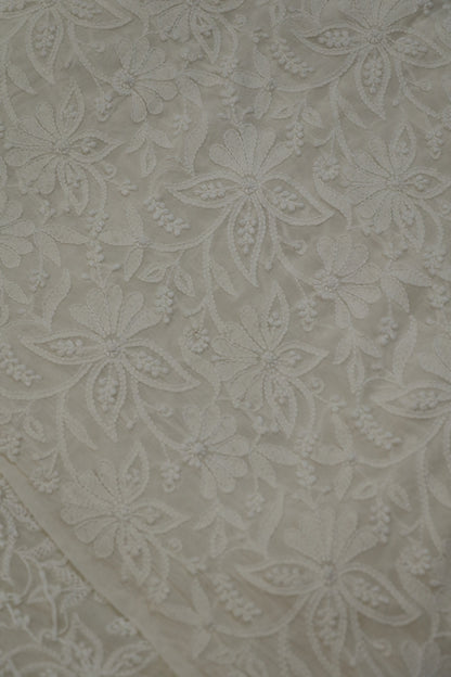Pure Georgette Chikankari Embroidered Fabric