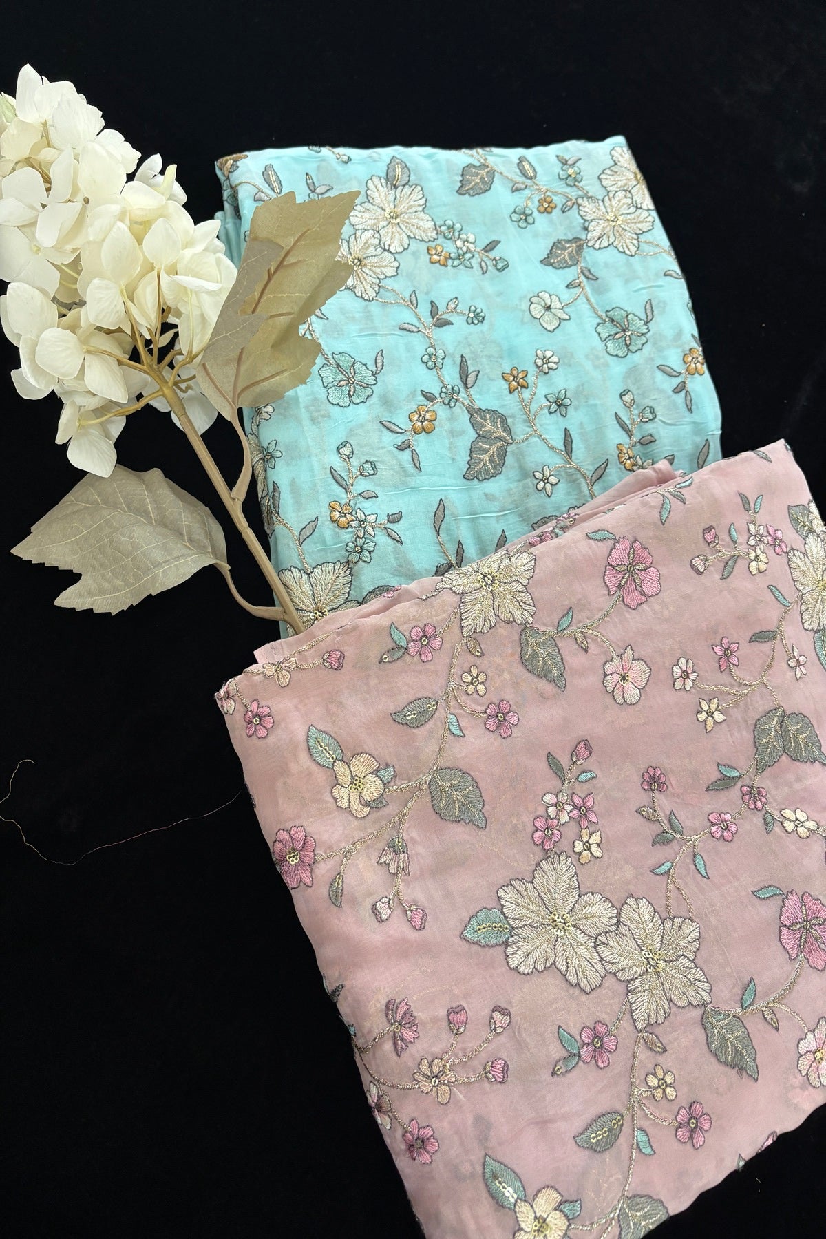 Floral Zaal Embroidery With Sequins & Zari Threads Highlighted Organza Fabric