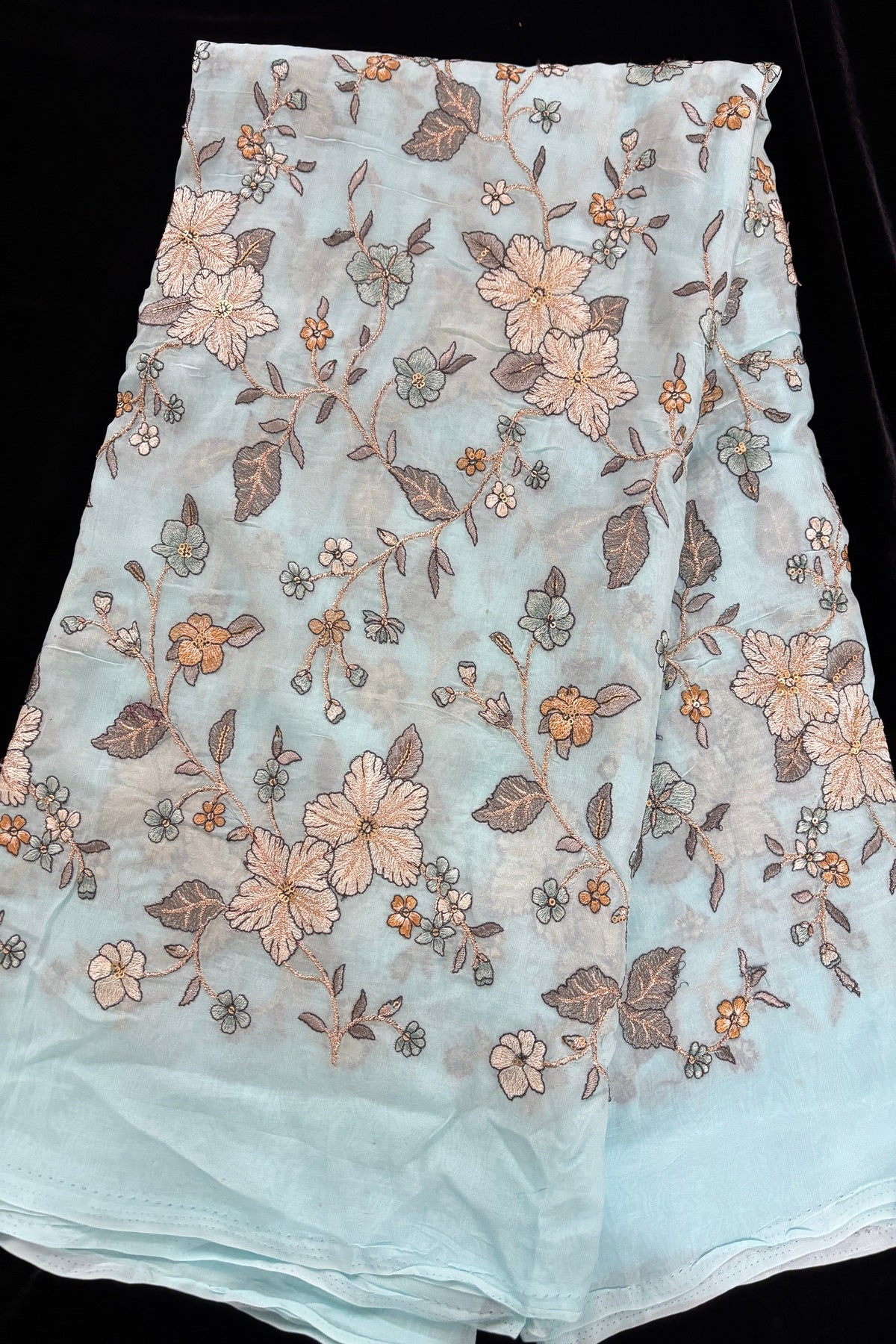 Floral Zaal Embroidery With Sequins & Zari Threads Highlighted Organza Fabric