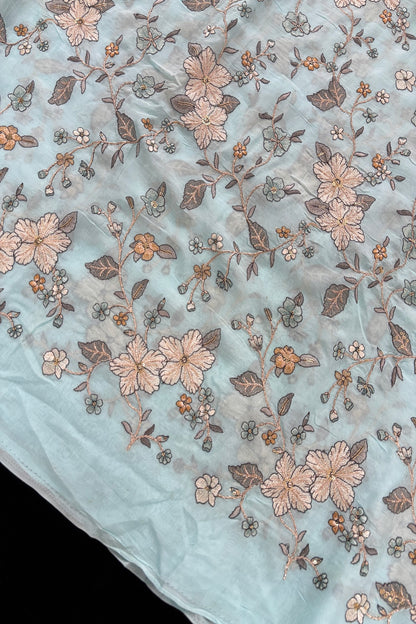 Floral Zaal Embroidery With Sequins & Zari Threads Highlighted Organza Fabric
