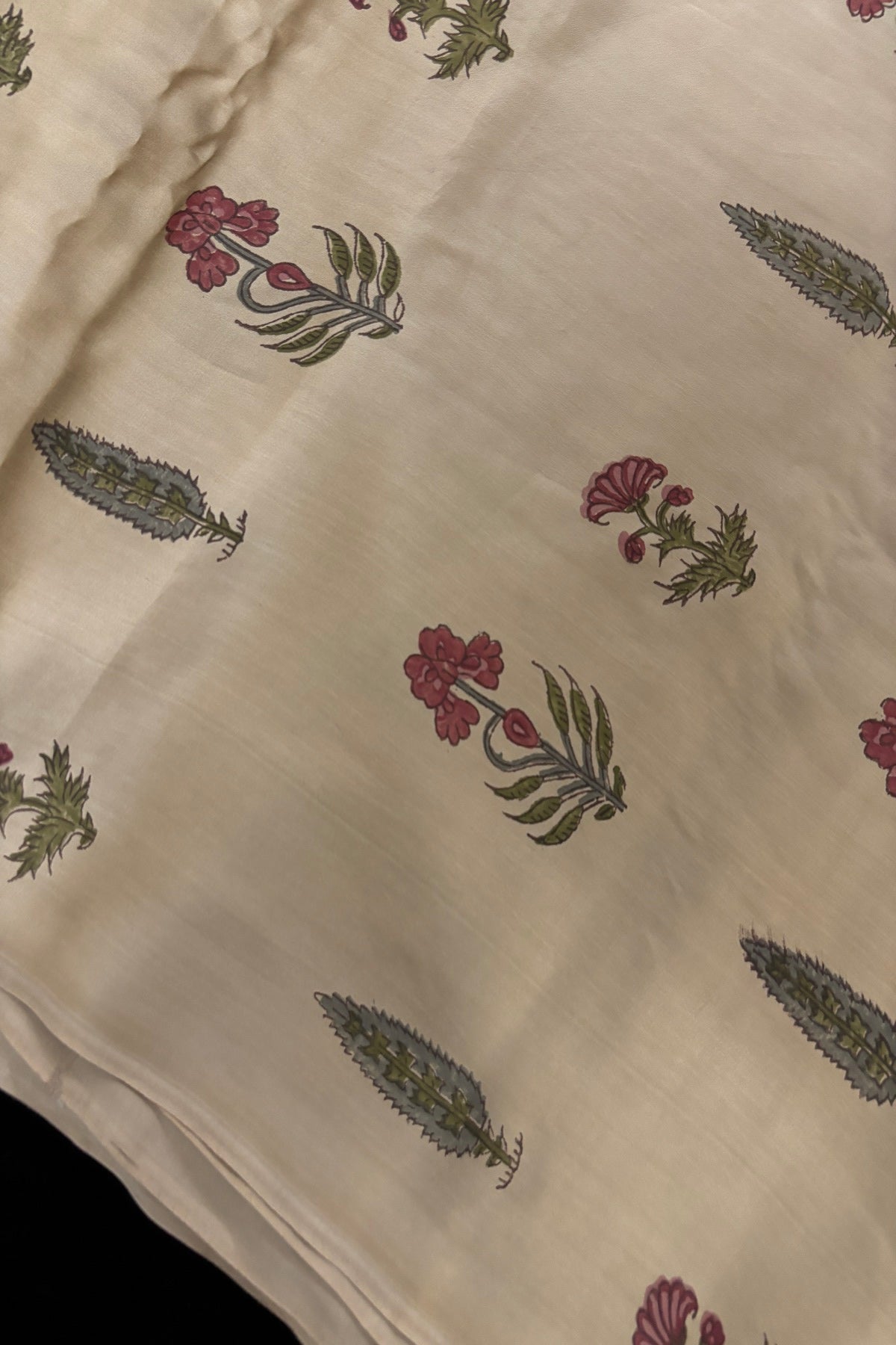 Ashoka Tree & Mughal Floral Handblock Printed Modal Satin Fabric