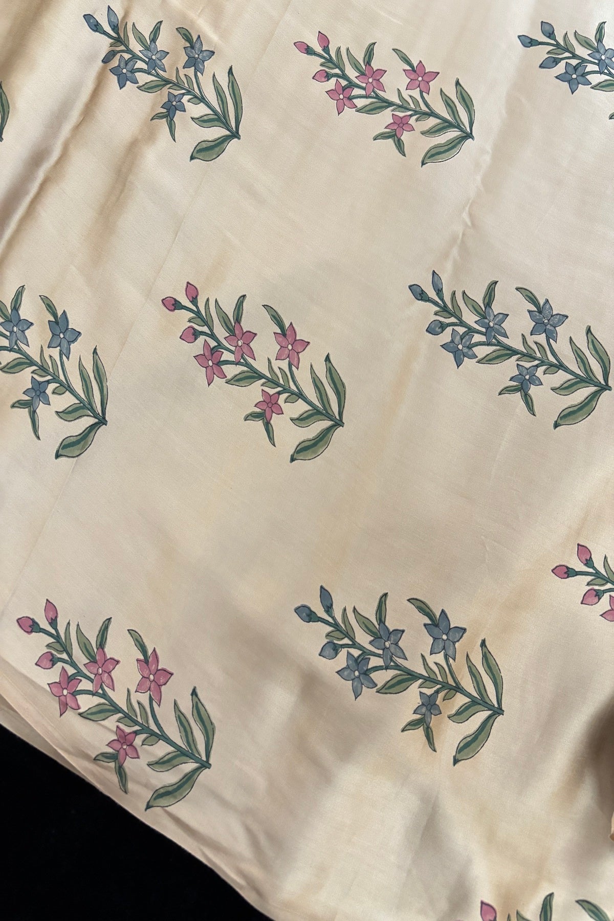 Tranquil Floral Mughal Floral Handblock Printed Modal Satin Fabric