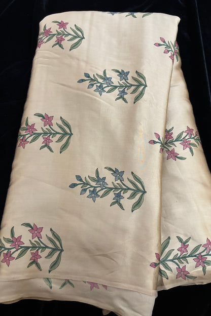 Tranquil Floral Mughal Floral Handblock Printed Modal Satin Fabric