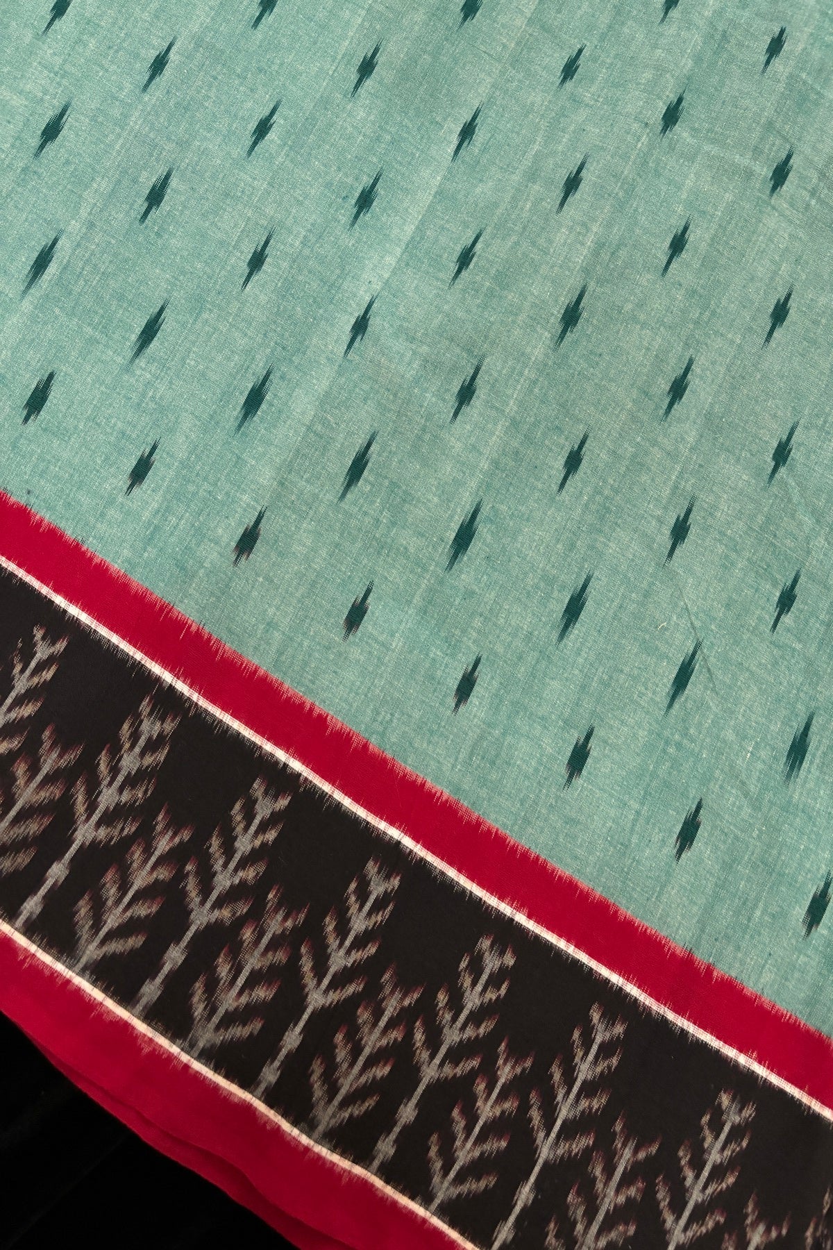 Tree Motif Woven Bordered Mercerised Ikkat Cotton Fabric