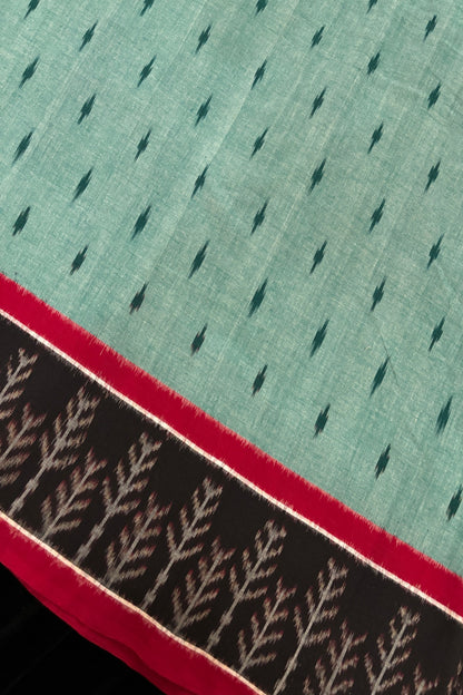 Tree Motif Woven Bordered Mercerised Ikkat Cotton Fabric