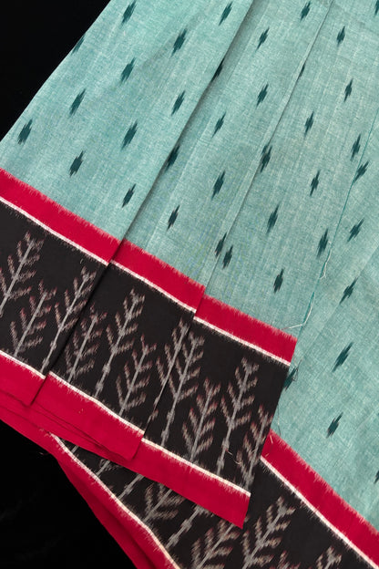 Tree Motif Woven Bordered Mercerised Ikkat Cotton Fabric