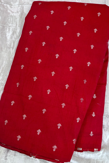 Matgold Zari Woven Floral Motif Semi Falling Rawsilk Fabric