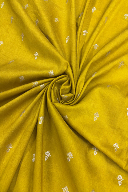Matgold Zari Woven Floral Motif Semi Falling Rawsilk Fabric