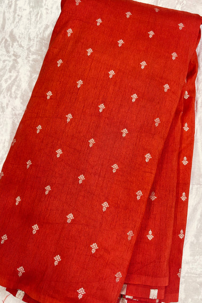 Matgold Zari Woven Floral Motif Semi Falling Rawsilk Fabric