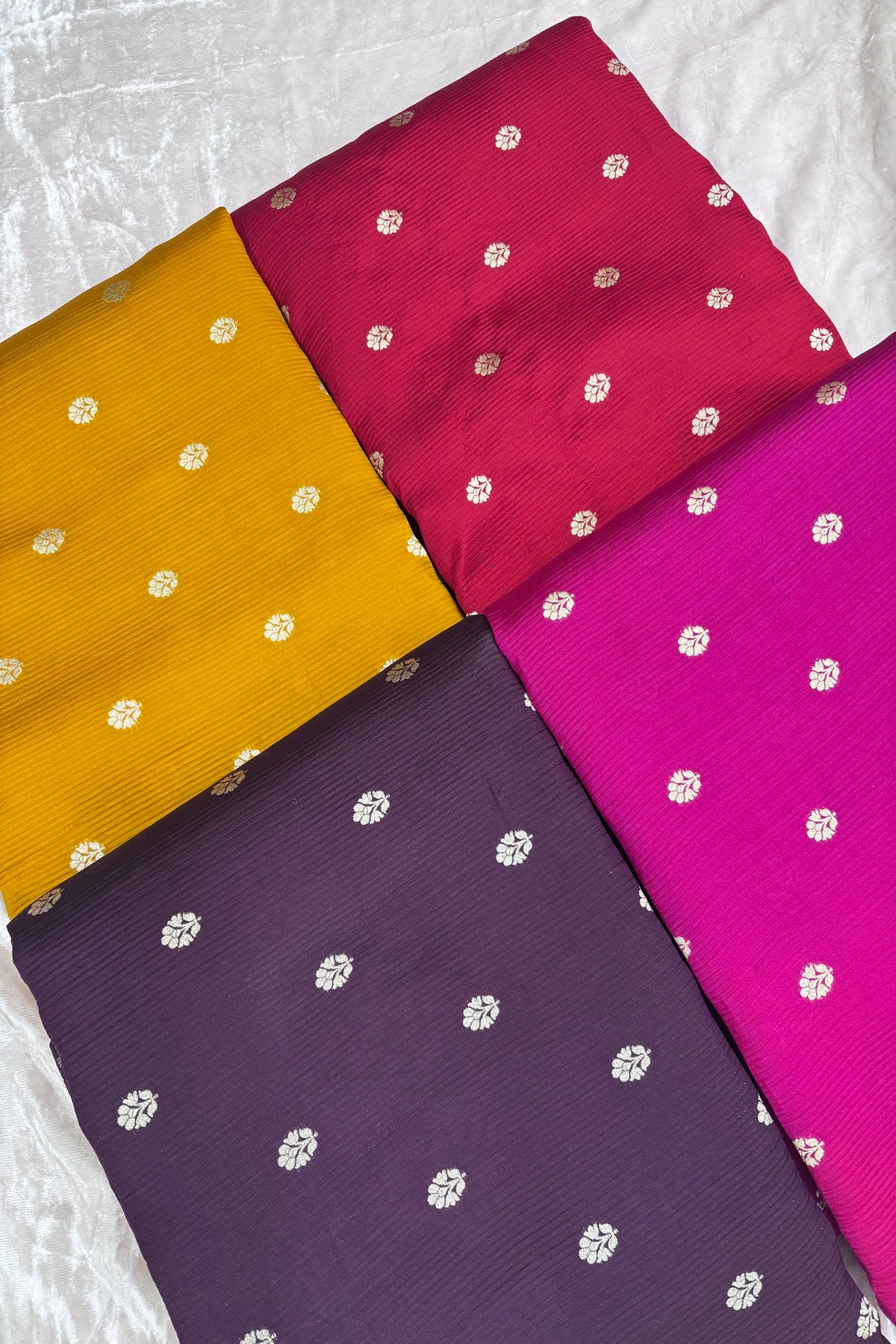 Horizontal Embossed Stripes Pure Banaras Silk Fabric With Golden Zari Butties