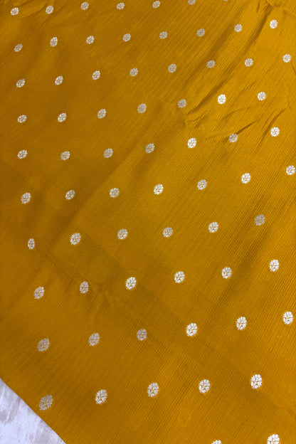 Horizontal Embossed Stripes Pure Banaras Silk Fabric With Golden Zari Butties