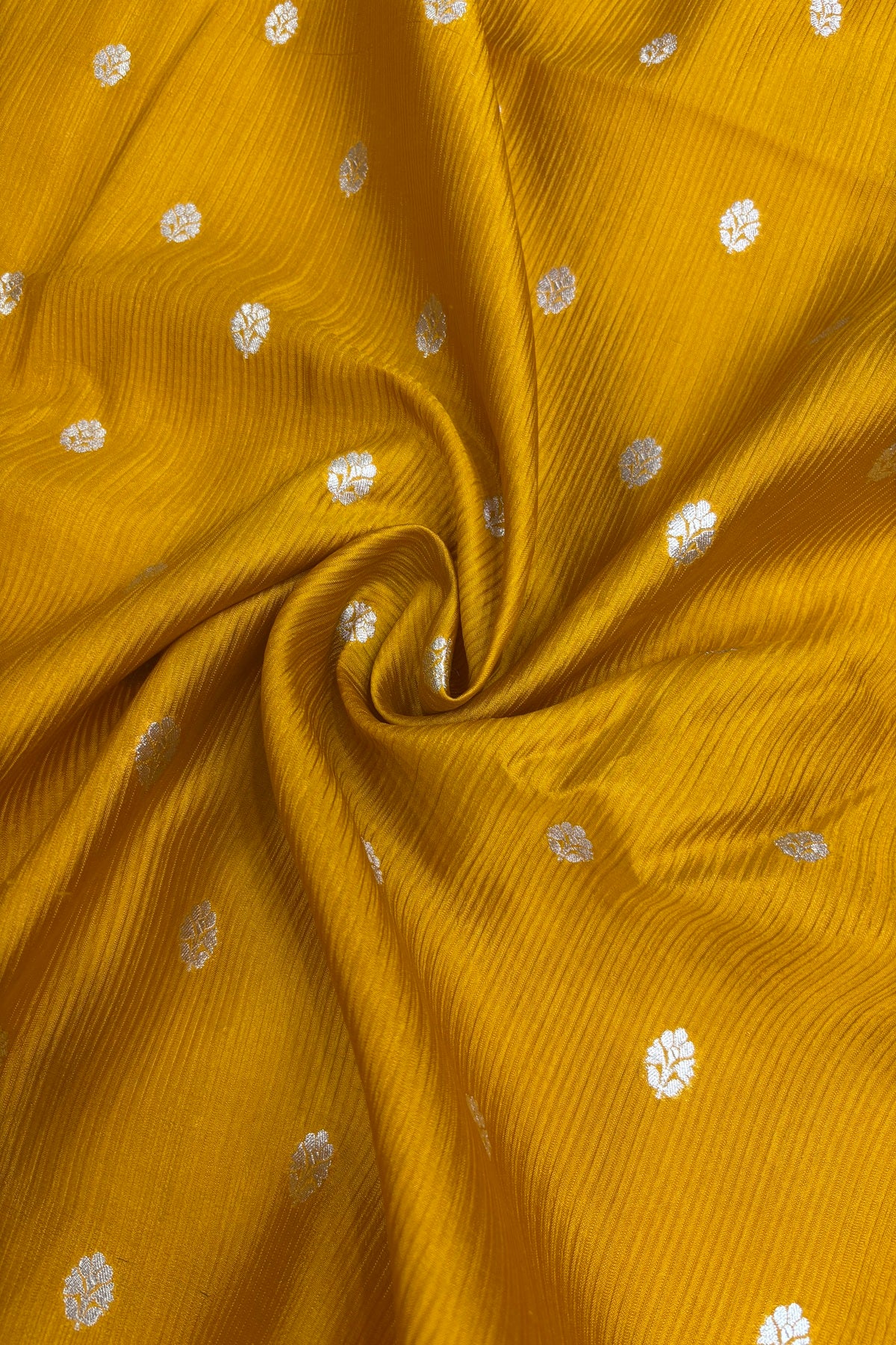 Horizontal Embossed Stripes Pure Banaras Silk Fabric With Golden Zari Butties