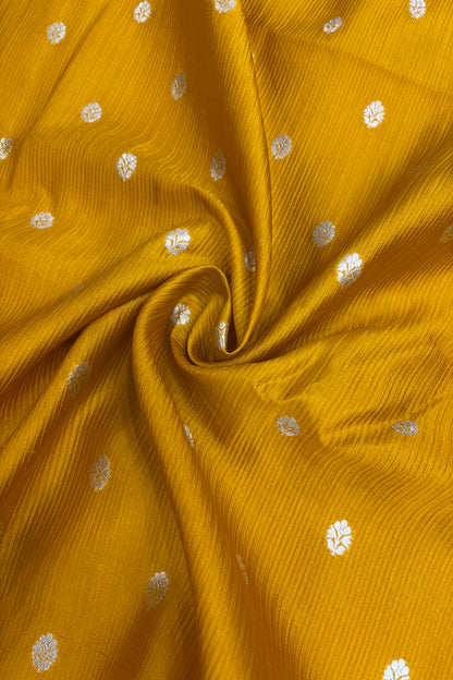 Horizontal Embossed Stripes Pure Banaras Silk Fabric With Golden Zari Butties