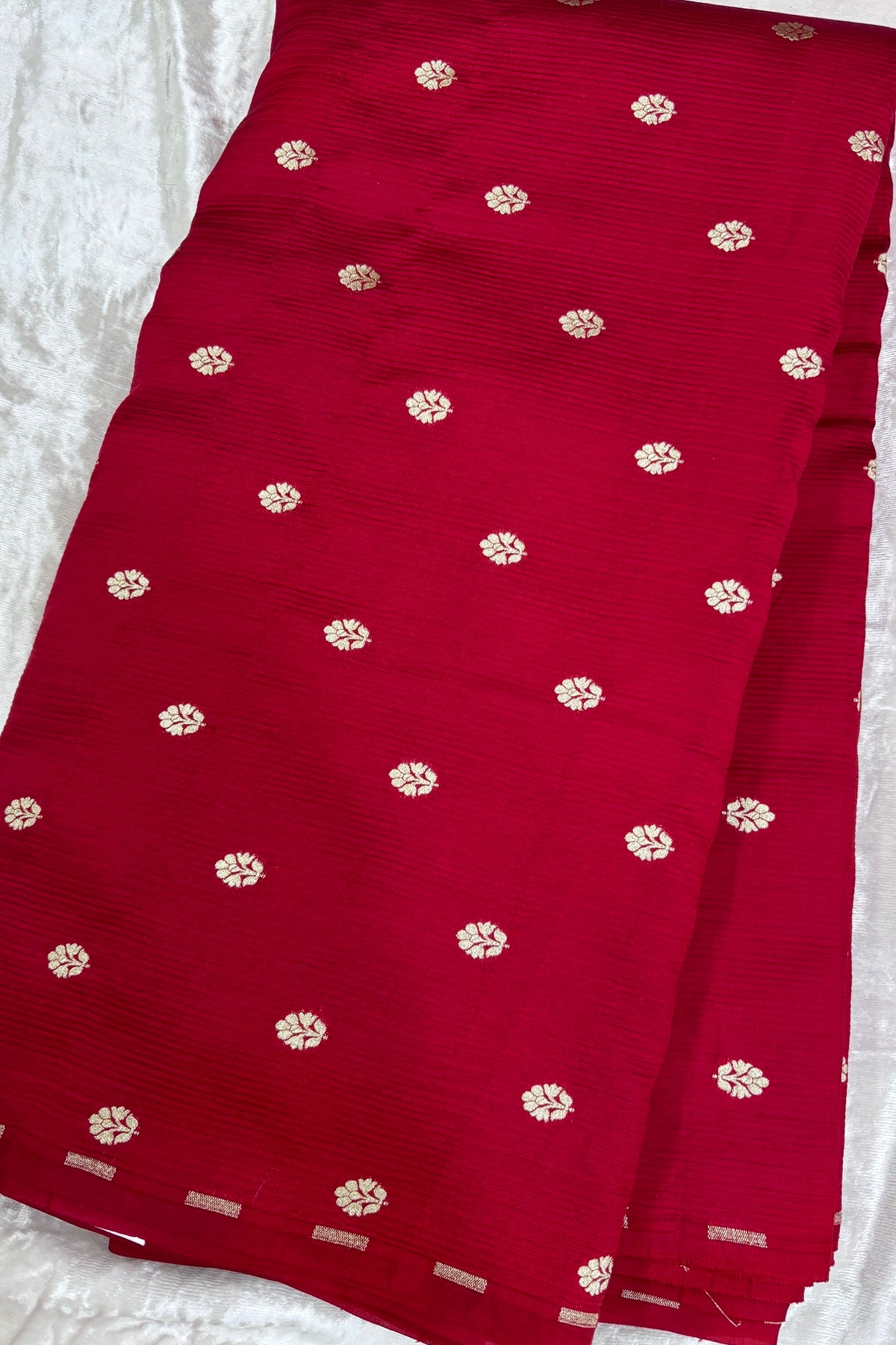 Horizontal Embossed Stripes Pure Banaras Silk Fabric With Golden Zari Butties