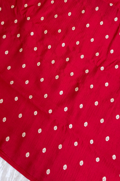 Horizontal Embossed Stripes Pure Banaras Silk Fabric With Golden Zari Butties