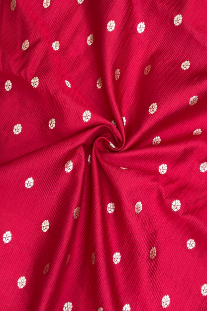 Horizontal Embossed Stripes Pure Banaras Silk Fabric With Golden Zari Butties