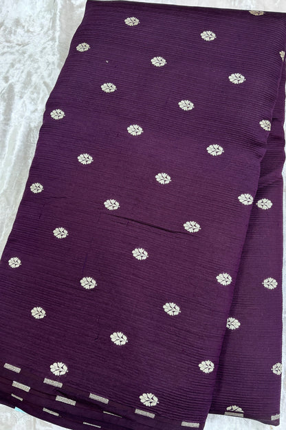 Horizontal Embossed Stripes Pure Banaras Silk Fabric With Golden Zari Butties