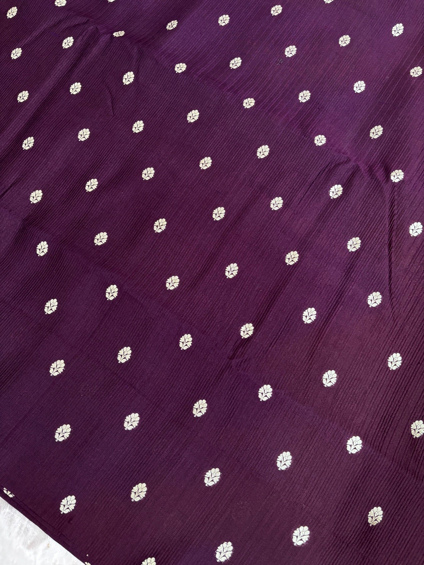 Horizontal Embossed Stripes Pure Banaras Silk Fabric With Golden Zari Butties