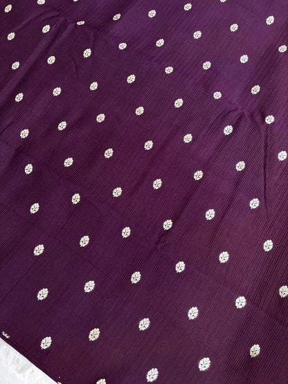 Horizontal Embossed Stripes Pure Banaras Silk Fabric With Golden Zari Butties