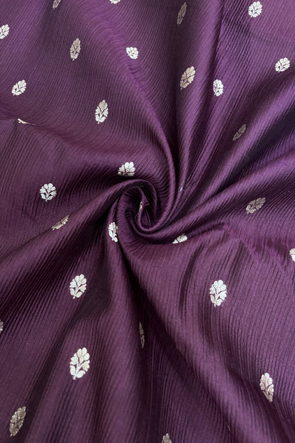 Horizontal Embossed Stripes Pure Banaras Silk Fabric With Golden Zari Butties