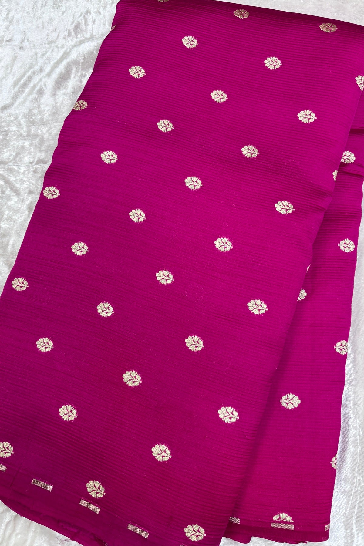 Horizontal Embossed Stripes Pure Banaras Silk Fabric With Golden Zari Butties